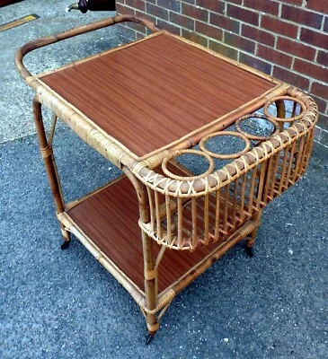 Art Deco antique Dryad Heals style bamboo drinks cocktail serving bar trolley - Image 1 of 4