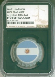 2022 Chad S500F World Landmarks Argentina Bottle Cap Black Core NGC PF70 UC - Picture 1 of 5