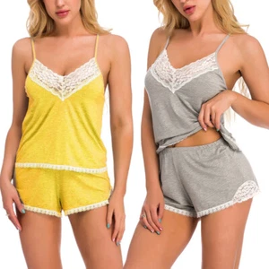 Sexy Lingerie Lace Cotton Sleepwear Womens Cami Shorts Nightwear Pajama Set US - Picture 1 of 15