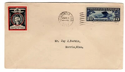 C10 Lindbergh 10c Airmail 1927 FDC U/O Sauk Center MN & Morris MN Reverse - Image 1 of 2