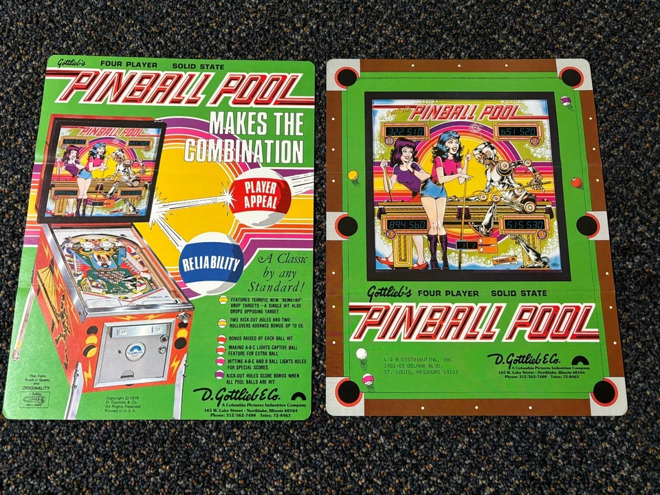 2 GOTTLIEB FACTORY ORIGINAL 1979 PINBALL POOL  PINBALL PROMO FLYERS NEW - Image 1 of 1