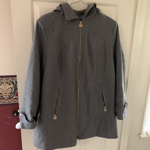 Cappotto donna Michael Michael Kors misto lana grigio taglia 18W cappuccio rimovibile