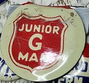 1950s Tin Junior G-Man Special Investigator Lithograph Round Button Red & White - Picture 1 of 1