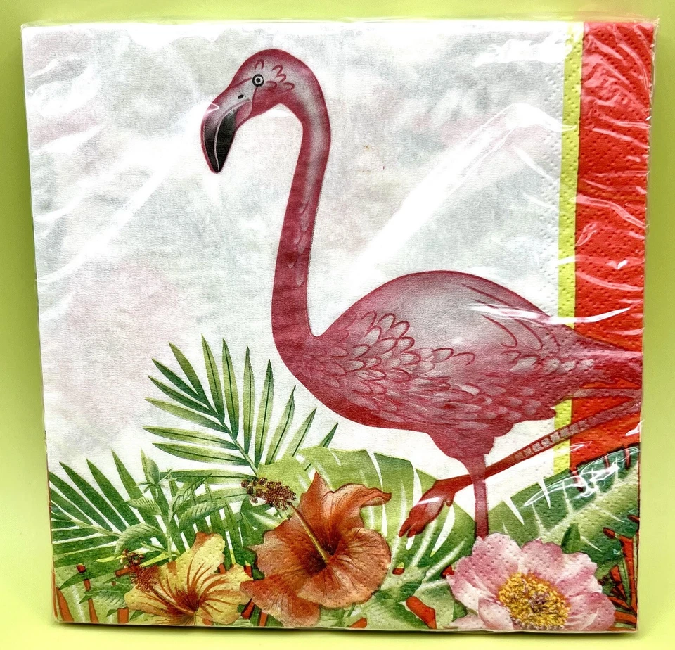 Palm Beach Flamingo Tropical Beach Luau Theme Party Paper Luncheon Napkins - Image 1 of 1