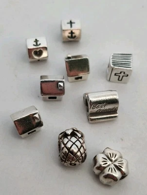 Lot of 9 Sterling Silver PANDORA Charms Beads All Home or Christian Designs - Image 1 of 4