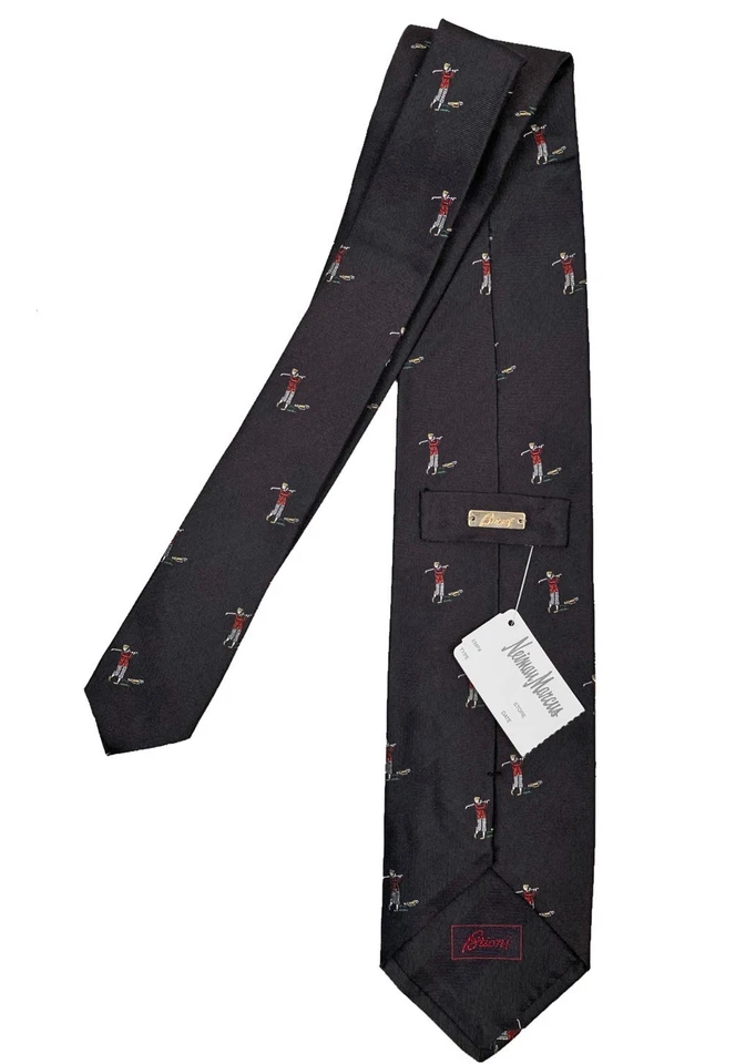 ¡Nueva corbata de seda Brioni!  Gris oscuro con golfistas en toda Italia muy tradicional Foto 1 de 1
