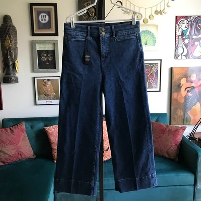 Jeans ANN TAYLOR tamanho 10 azul stretch jeans cintura alta perna larga novo com etiquetas - Imagem 1 de 4