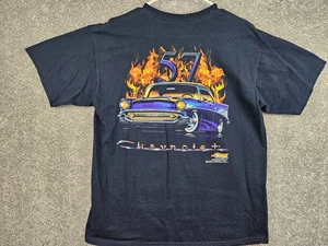 1957 Chevrolet Street Rod Flamed SZ L 100% Cotton Black T-Shirt Johnny Rockstar - Picture 1 of 10