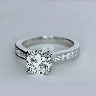 2 Ct VVS1 Round Diamond Solitaire Engagement Wedding Ring 14k White Gold Over - Image 1 of 4