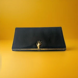 Cartera/cartera de cuero negra GUCCI de colección con cierre de mano amarillo interior rara - Imagen 1 de 17