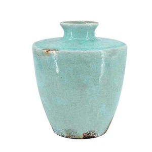 Vaso da tavolo rotondo 12" acqua terracotta smaltata crepitante - Foto 1 di 8
