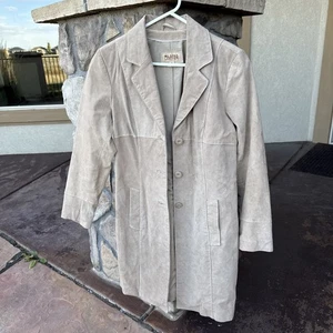 WILSONS LEATHER Maxima Trench Coat Jacket Womens Medium Beige* - Picture 1 of 18
