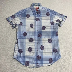 Camisa Robert Graham Para Hombre Mediana Azul Cachemira Cuadros Manga Corta Botón Delantero - Imagen 1 de 8