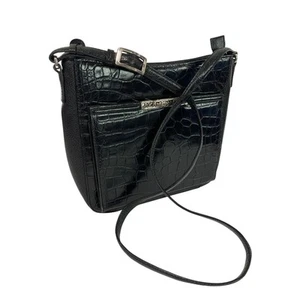 Brighton Black Embossed Crossbody Handbag Pebbled Leather - Picture 1 of 9