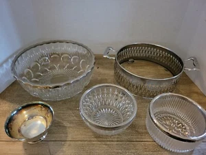 Menge 5 Vintage Chrom und Glas Servierschalen und Schüsseln - Bild 1 von 10