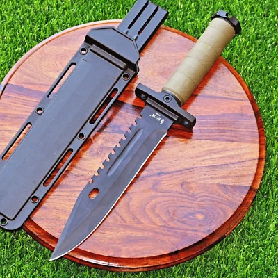 Cuchillo de comando de caza hecho a mano personalizado - acero al carbono forjado recubierto de negro 2885 Foto 1 de 4