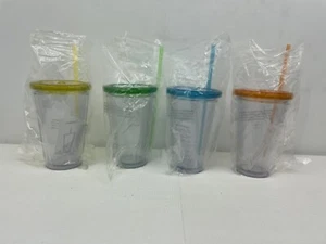 Maars 16 oz Dbl Wall Colored Acrylic Tumblers Set of 4 w/ LIDS & STRAWS DIY *656 - Picture 1 of 4