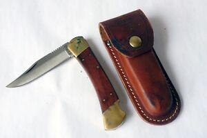 Kabar KA-BAR USA 1189 Stainless Wood & Brass Large Folding Hunter Lockback Knife