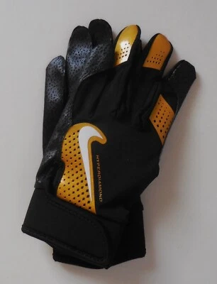 Nike Hyperdiamond Batting Gloves 2.0 Black/Black/Gold/White YOUTH Large - Image 1 of 4