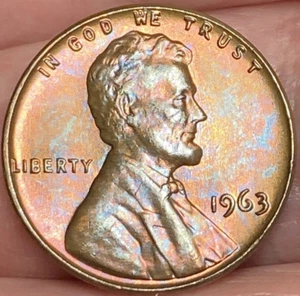 1963-P Lincoln Memorial Cent Brilliant Lustrous Rainbow Toned Coin  AU #3 - Picture 1 of 12
