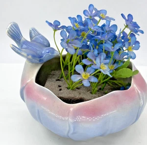 Maceta de baño para pájaros borde festoneado redondo rosa azul púrpura vintage Royal Copley 5 X4 - Imagen 1 de 11