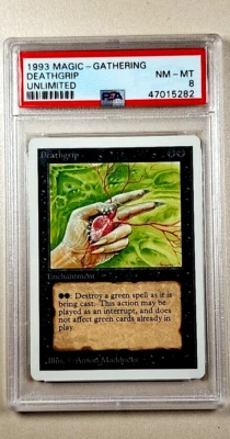 1994 MtG Magic the Gathering Revised Deathgrip Uncommon PSA 8 NM-MT POP 2 - Image 1 of 4
