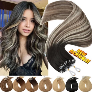 THICK 14"-24" 200S Micro Loop Ring 100% Real Remy Human Hair Extensions Balayage - Picture 1 of 44