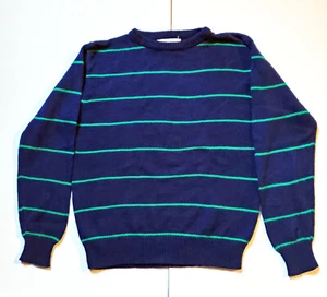 Vtg 80's Bloomingdale's Boys Youth Sweater Blue w/Green Stripe *Read for Size* - Picture 1 of 4