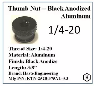 1/4-20 x 3/8" Knurled Thumb Nut (10 Pieces) Aluminum Black Anodized Finish - Picture 1 of 2