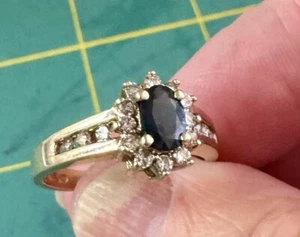 Vintage 10k yellow gold sapphire diamond ring Halo Size 6  - Picture 1 of 4