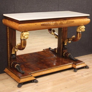 Console Spanish Wood Inlaid Furniture Table Marble Mirror Nineteenth Century 900 - Picture 1 of 12
