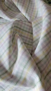 QUILTING COTTON CHECK PURPLE YELLOW GREEN BLUE WHITE REMNANT FABRIC - Picture 1 of 3
