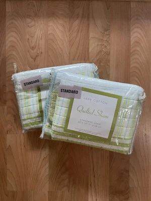 2 Striped Quilted Standard Sham Green/White - Image 1 of 4