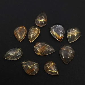 Natural Golden Rutile Quartz Pear Cabochon 13*18-16*22 MM 118 CT 10 Pcs - Picture 1 of 3