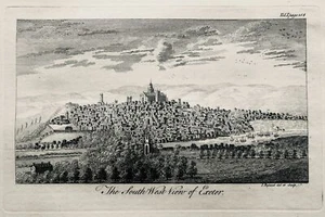 c1764 DEVON Antique City Print A SOUTH WEST VIEW OF EXETER by John Ryland - Picture 1 of 2