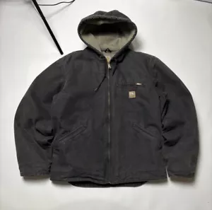 Carhartt Hooded Detroit Jacket Mens Medium J141 Black Sherpa Lined Duck Canvas - Picture 1 of 10
