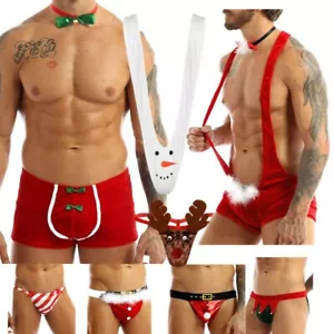 Slip natalizi da uomo abito elegante Babbo Natale mankini corde a G biancheria intima da club - Foto 1 di 68