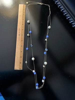 Talbots Double Strand Blue, Pearl, And Silver Bead Silver Long Necklace - Image 1 of 3