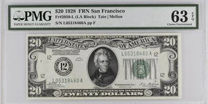 Fr. 2050-L 1928 $20 Federal Reserve BN San Francisco PMG 63 EPQ - Picture 1 of 2