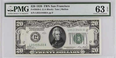 Fr. 2050-L 1928 $20 Federal Reserve BN San Francisco PMG 63 EPQ - Image 1 of 2