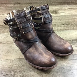 Freebird by Steven Größe 7 Treppenbraun Riemchen Reißverschluss hinten Leder Stiefeletten - Bild 1 von 7