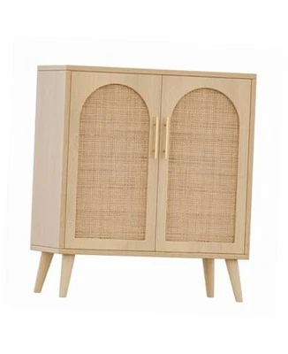  Rattan Storage Cabinet with Doors, Modern Accent Bathroom Floor 29.5"L Natural - Image 1 of 4
