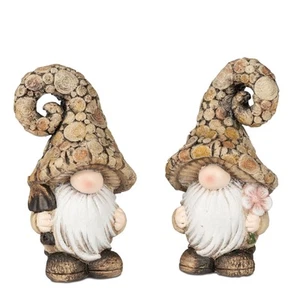 2er Set Dekofiguren Zwerge HOLZOPTIK H. 16cm braun aus Kunststein Formano H25 - Bild 1 von 1