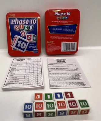 Phase 10 Dice Game Fundex Red Metal Tin Partial Score Pad Instructions 2004 READ - Image 1 of 4
