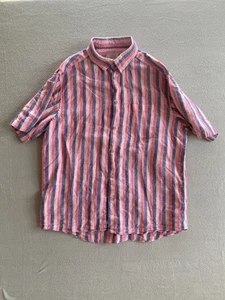 M&S Men’s Pure Linen Shirt Large Short Sleeve Striped Summer Casual - Picture 1 of 13