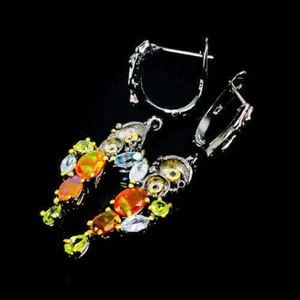Ohrringe Natur Opal Orange Beauty Regenbogen 7x5m 925 Sterlingsilber - Bild 1 von 6