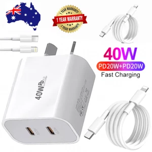 40W DUAL USB-C PD Fast Charging Wall USB C Charger Power Adapter Type-C Brick AU - Picture 1 of 17