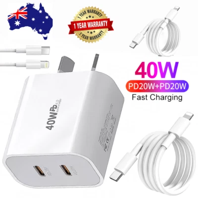 40W DUAL USB-C PD Fast Charging Wall USB C Charger Power Adapter Type-C Brick AU - image 1 of 4