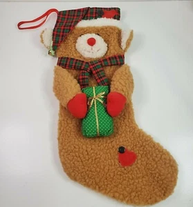 Vintage Sterling Inc Plush Teddy Bear Gift Hat Scarf Lined Christmas Stocking - Picture 1 of 8