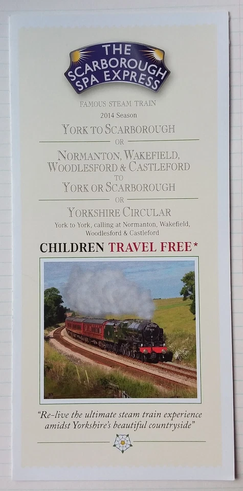 WEST COAST RAILWAYS LEAFLET The Scarborough Spa Express 2014 Season Steam Trains - Image 1 of 1
